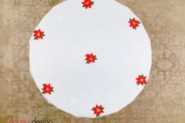 Khăn trải bàn tròn noel (230cm) gồm 12 khăn ăn - thêu hoa trạng nguyên đỏ